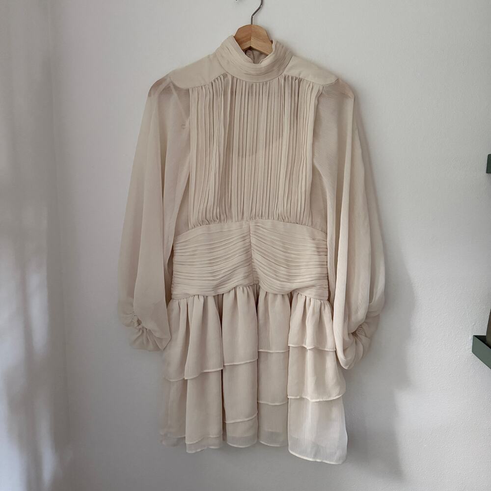 Express Mock Neck Long Pleated Tiered Mini Dress Sz Small